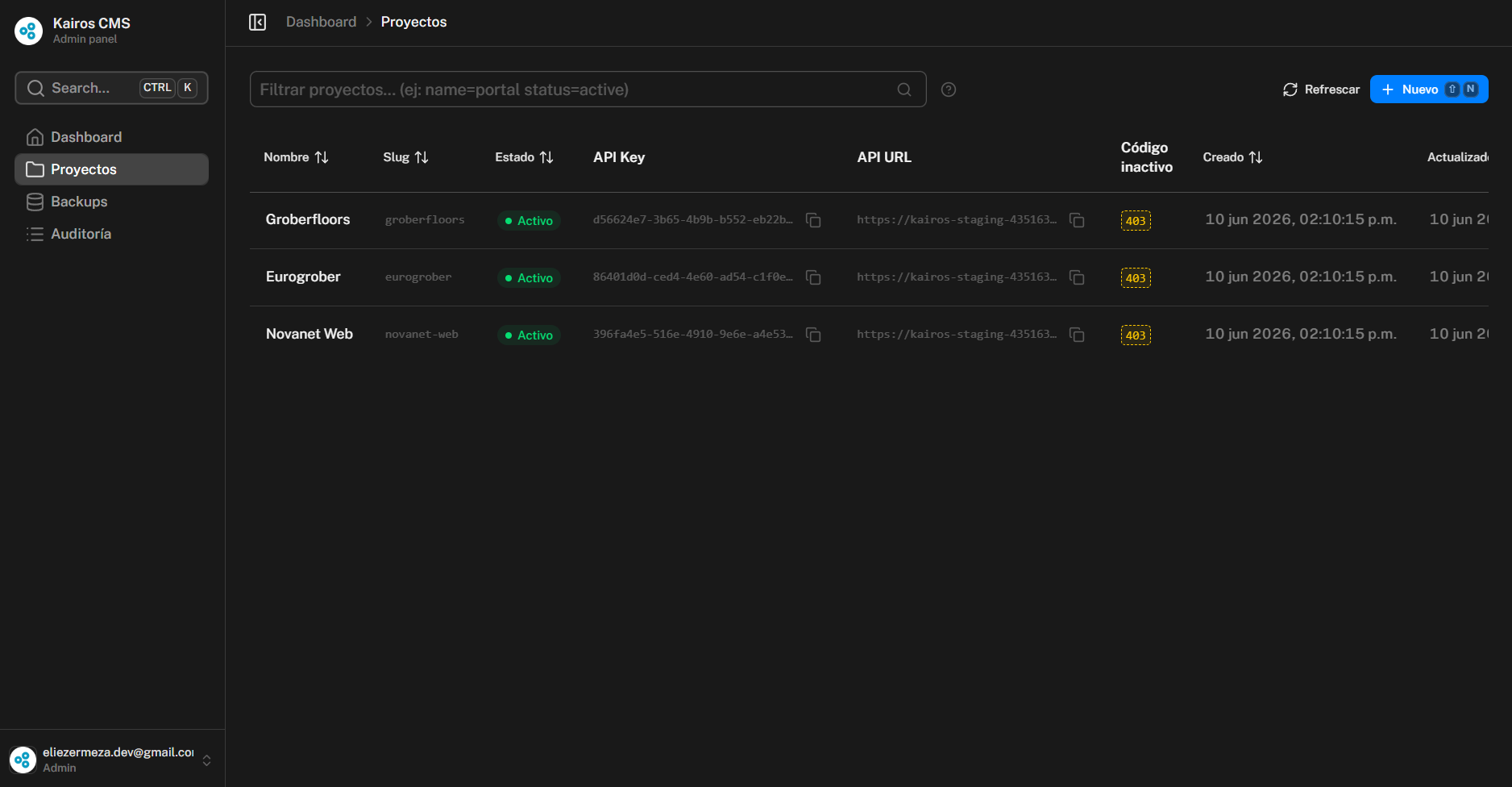 Kairos CMS screenshot